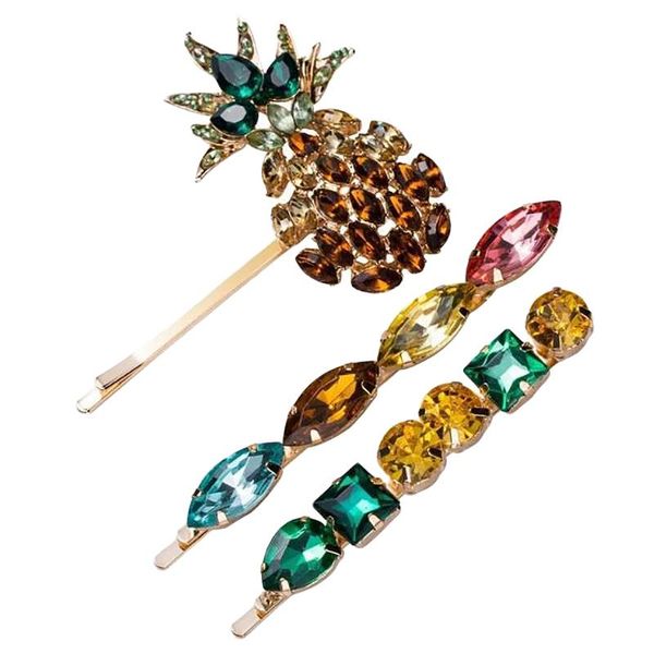 

hair clips & barrettes 1set colorful crystal pineapple hairpins women geometric round oval jewelry gifts accessories, Golden;silver