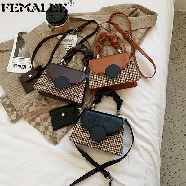 

Fall Winter Vintage Houndstooth Handbags Plover Case Design Ladies Shoulder Sac Classic Trendy Crossbody Bolsa With Small Purse