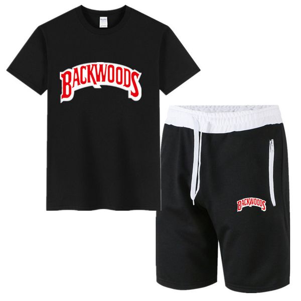 

summer backwoods men's short sleeve leisure sports coat fitness pants 5-point shorts + t-shirt set, Gray