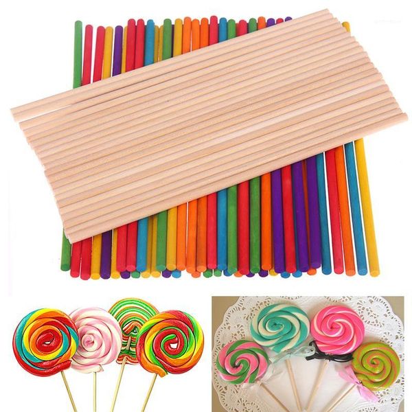 

baking moulds 50/100pcs colorful wood lollipop stick chocolate sugar candy mold tool ice cream sticks handwork art crafts cake tools1