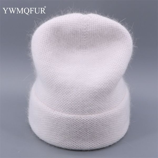 

winter vintage rabbit fur knitted skullies hat for women female beanie caps solid warm lady gorro ski girl hats new style y200103, Blue;gray