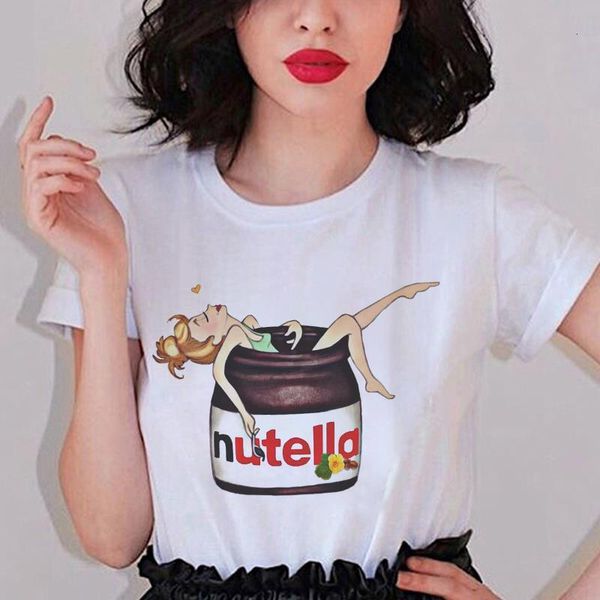 

nutella kawaii printed t shirt women 90s harajuku t-shirt ulzzang fashion graphic cute cartoon tshirt new korean female t-shirt, White