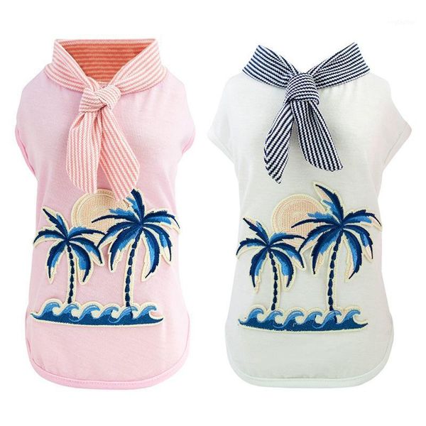 

dog apparel spring summer vest pets puppy coconut tree embroidery cotton breathable pet shirts for small dogs1
