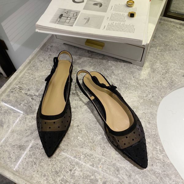 

2021 new summer fairy wind polka dot malha fashion sandals pointed mouth shave all-game jump shoes low x8ex, Black