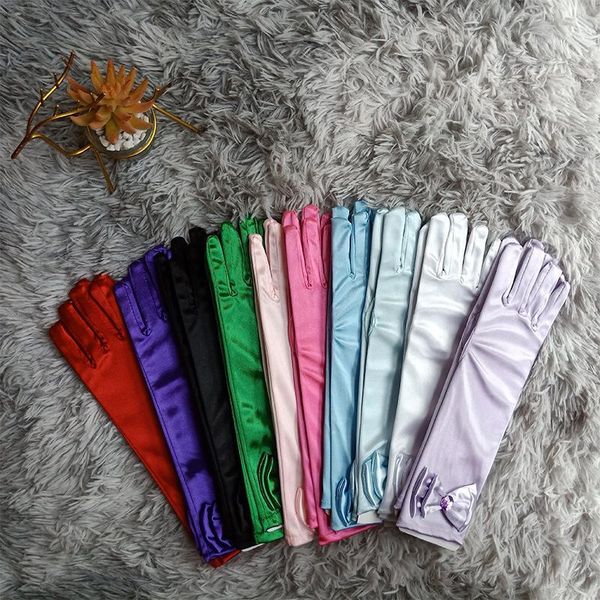 

long stain pink gloves for flower girls evening dress gloves white purple green kids birthday party performance wedding guantes h qylpvr
