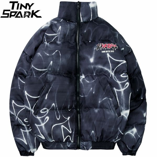 

hip hop jacket parka illusion graffiti streetwear men windbreaker harajuku winter padded jacket coat warm outwear hipster 201204, Black