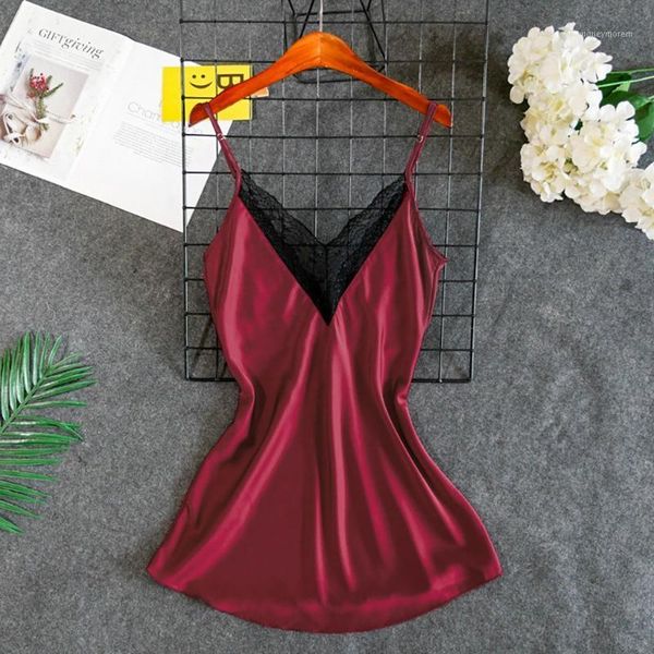 

women's sleepwear slips satin lace nightdress women nightwear plus size women's nightgown erotic lingerie summer nightie1, Black;red