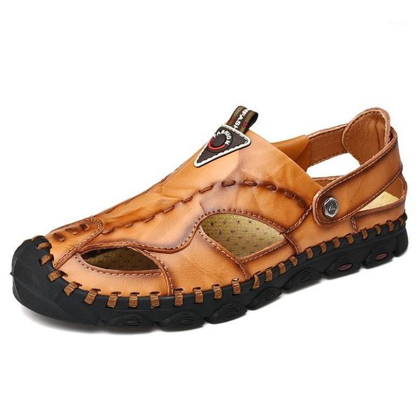 

sandals summer men 2021 genuine leather men's beach shoes handmade breathable slippers large size 38-461, Black