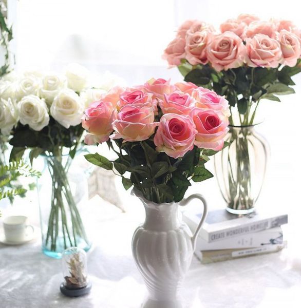 flannelette Künstliche Rose Seidenblume Gefälschte Rosen Langer Stiel Brauthochzeitsstrauß für Hausgarten Hochzeit Künstliche Blumen KKA8319