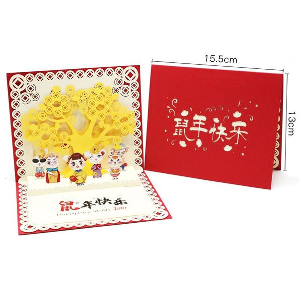 

3d handmade 2020 chinese zodiac mouse spring festival paper greeting cards comic mice new year blessing business kids gift bbyzed