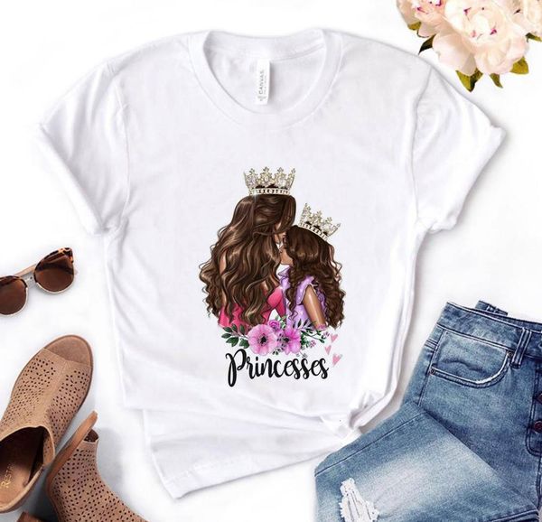 

mom and girl princess flower print women tshirt cotton casual funny t shirt gift for lady yong girl tee pm-145, White