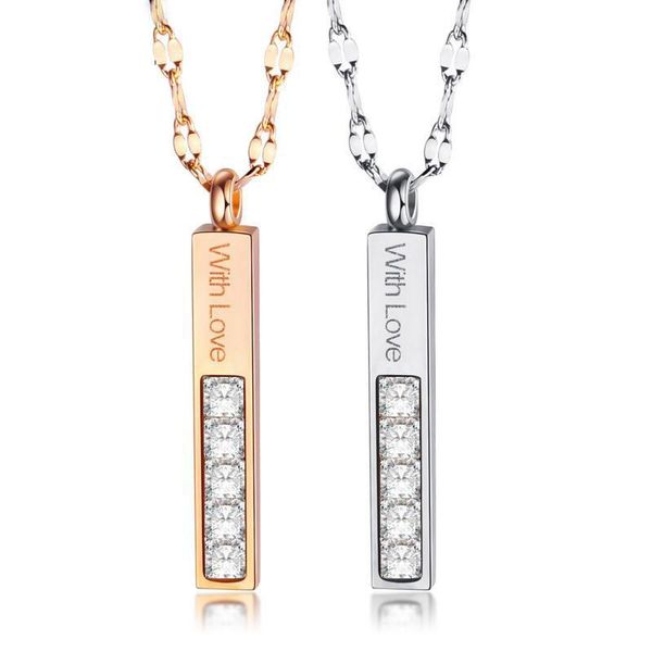

rectangular love pendant couple necklace rose gold cubic zirconia women men nekclaces stainless steel anniversary gift, Silver