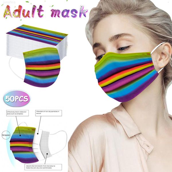 

anti-pollution rianbow print disposable mask 50pc mouth 3 layers cover non woven face masks