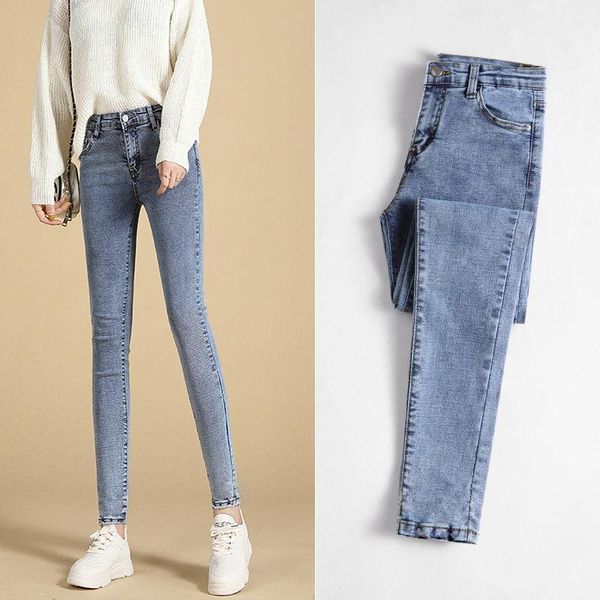 

women's jeans 2021 arrival autumn winter women fashion high waist denim pants female casual solid slim stretch pencil trousers n281, Blue