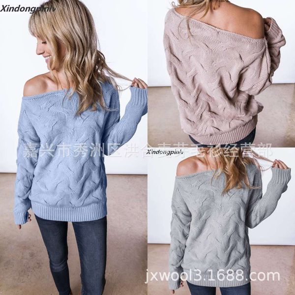 

2020 new line neck off shoulder twist sweater coat women's t-shirt, White;black
