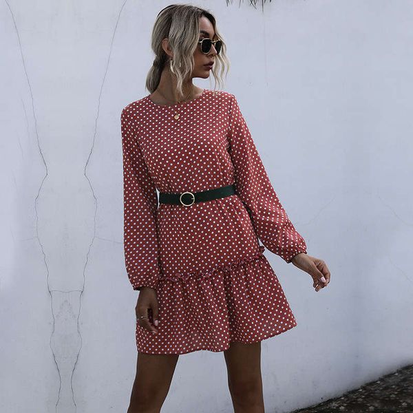 

2020 polka dot print long sleeve autumn winter dress women's style, Black;gray