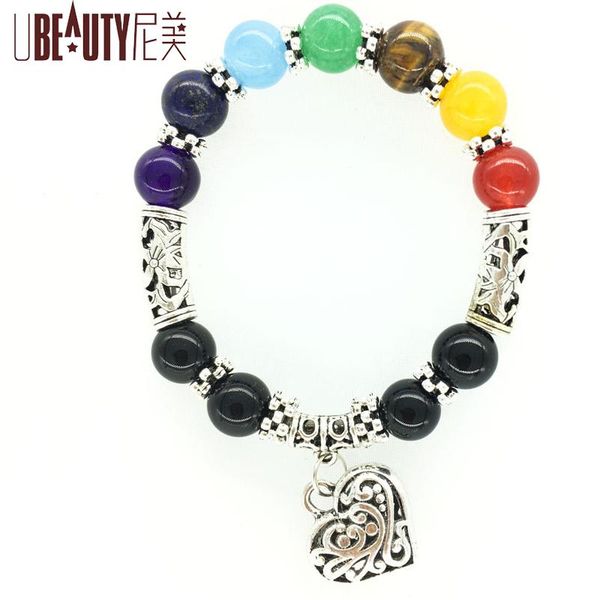 

beaded, strands natural stone bracelet for women yoga 10mm beads heart fashion jewelry personality elastic charm men gifts, Black