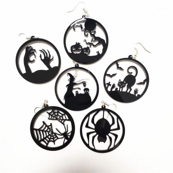 

dangle & chandelier 2021 halloween drop earrings for women all saints' day witch skeleton spider undead cat jewelry1, Silver
