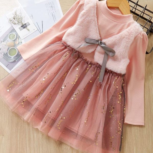 

keelorn girl mesh dress 2020 new spring dresses children clothing princess dress pinkwool bow design 2-8 year girl clothes1, Red;yellow