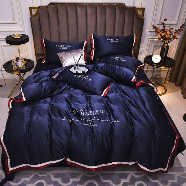 

2020 new luxury bedding set double-sided high-end 60 tencel washing silk embroidery sheet home bedding 4pcs set king queen size q1215