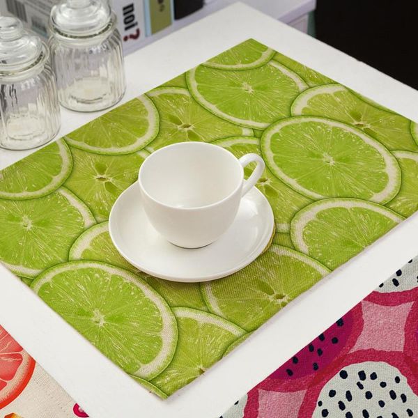 

1pcs banana pine fruit pattern placemat cotton linen dining table mat pad drink coasters 4232cm kitchen accessories pm0002 h wmtscw
