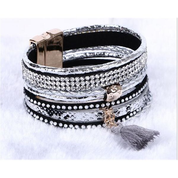

c6gofor women multilayer crystal leather rhinestone tassel magnetic bracelets bangles bohemian g35