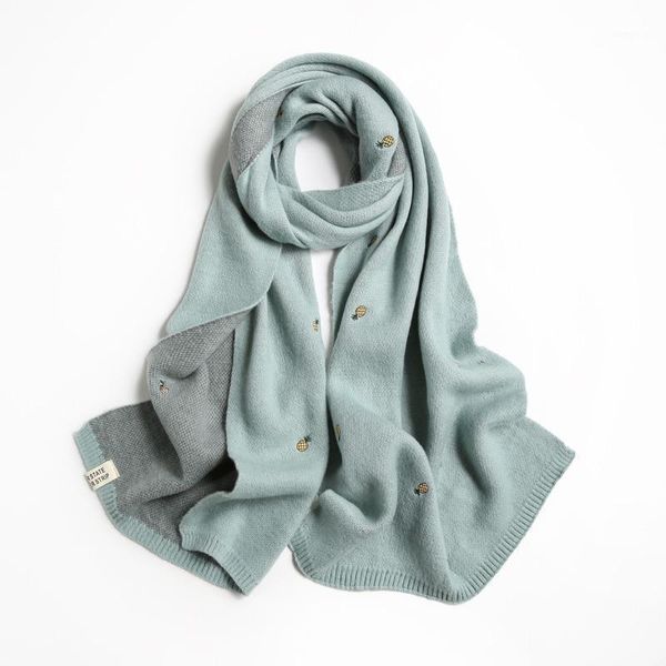 

scarves 2021 autumn and winter imitation cashmere double-sided embroidered pineapple scarf women's warm net red shawl1, Blue;gray
