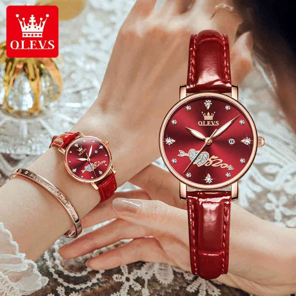 

olevs women watch brand luxury ladies casual wrist watches leather waterproof quartz girl clock reloj mujer montre femme, Slivery;brown