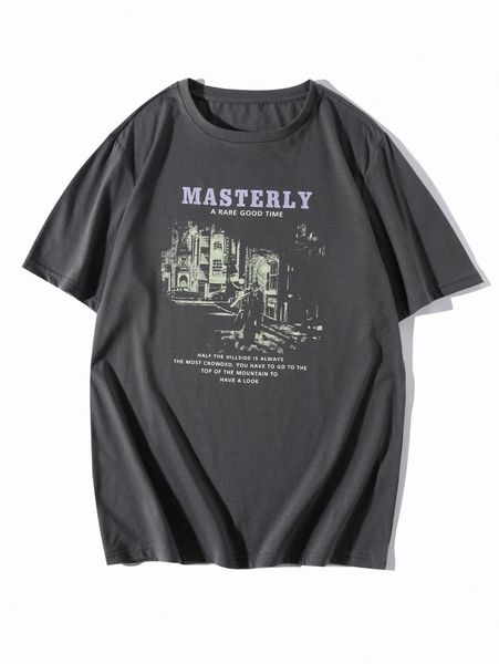 

men slogan and figure print tee e4hr#, White;black