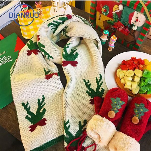 

dianruo new autumn and winter korean style girl lovely scarf print christmas gift warm knitting shawl students neck gift r623, Blue;gray