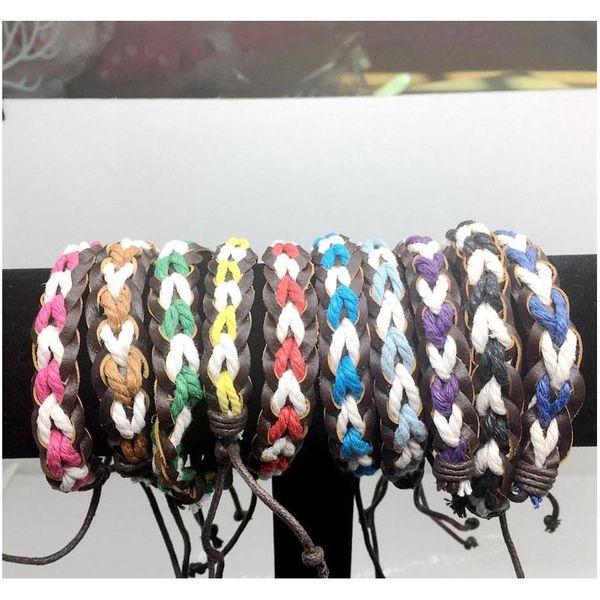 

10 mixed colors men women fashion braid leather rope bracelets jewelry surf friendship wristband bangles couple wmtmph whole2019, Golden;silver