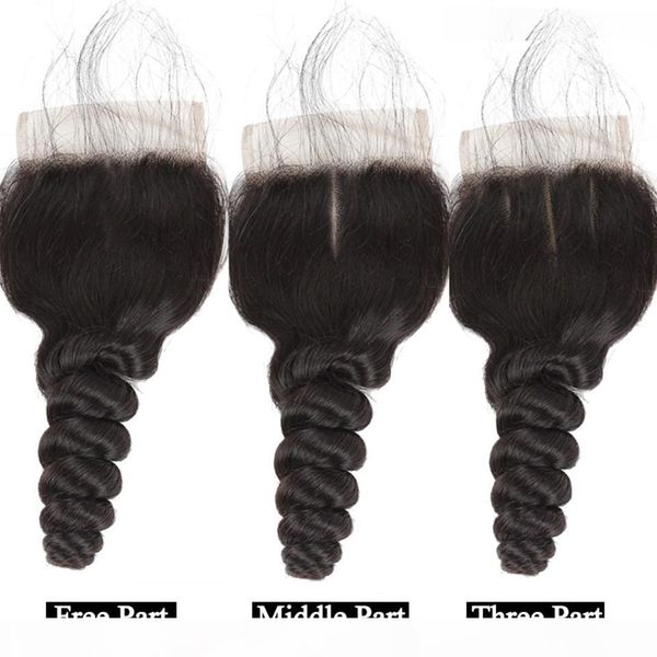 

peruvian non-remy human hair closures middle three part loose wave silk base closure 4x4 swiss loose wave lace closure, Black