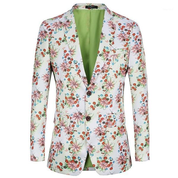 

men casual blazer spring autumn slim fit suit jacket floral print daily life stage costume nightclub ball party prom singer host1, White;black