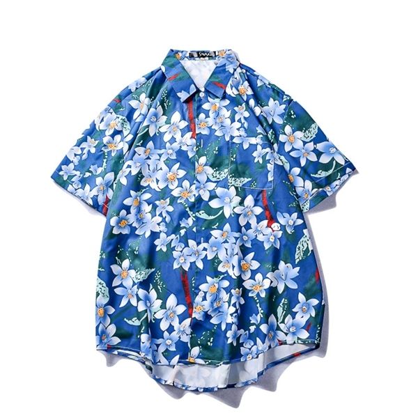 

floral short sleeve hawaiian summer loose fashion pattern shirt man c1212, White;black