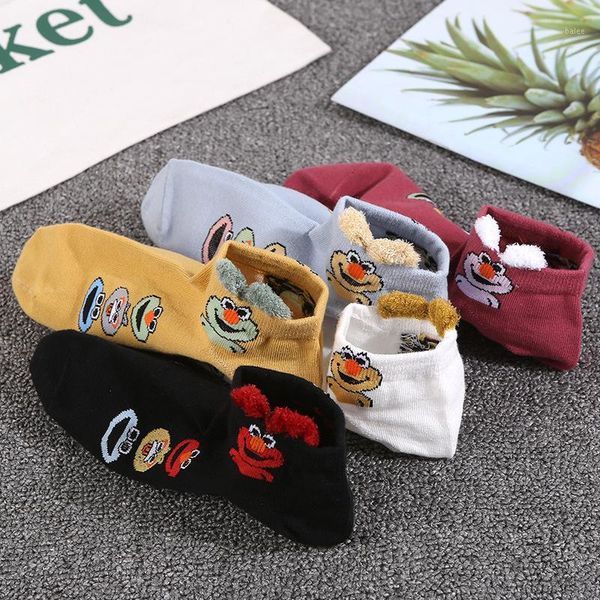 

spring and summer new female short boat socks three-dimensional cartoon cotton new sports boat socks low breathable wild1, Black;white
