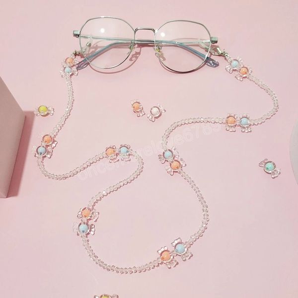 Moda Kristal Şeker Renk Şeker Boncuk Gözlük Zincir Kordonları Gözlük Boyun Kordon Güneş Gözlüğü Takı Için Sevimli Şeker Zincir