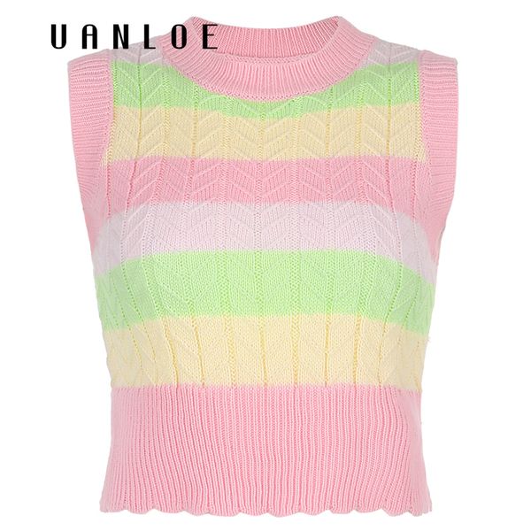 

vanloe rainbow striped knitwear sweater vest women cute kawaii aesthetic knitted college style streetwear sweet jumpers 90s h1211, White;black