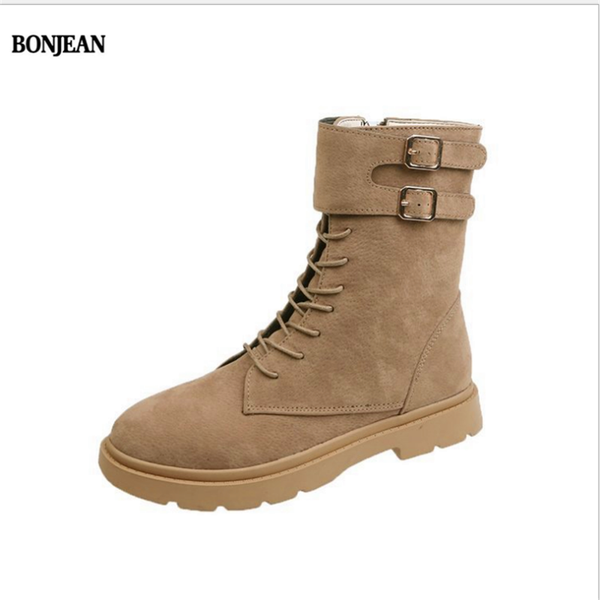 

boots autumn and winter explosion models female fashion korean lace-up plus velvet short tube women's shoes casual flat s, Black