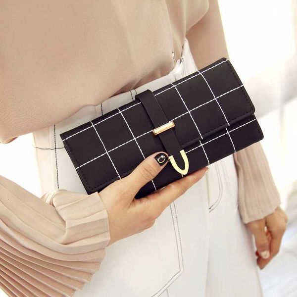 

for women purse girls thread plaid leather fashion design with polyester phone bag long slim ladies wallet female cy-62, Red;black