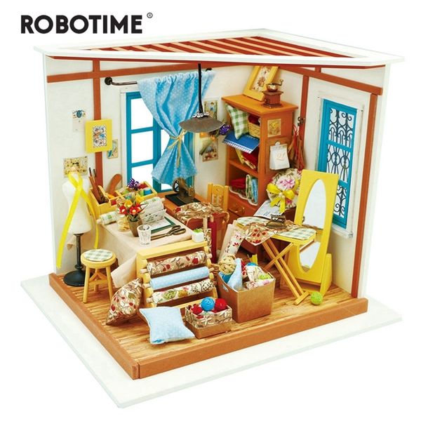 Robotime DIY Bebek Evi Lisa Terzi Çocuk Yetişkin Minyatür Ahşap Dollhouse Modeli Yapı Kitleri Eğitici Oyuncaklar DG101 201215