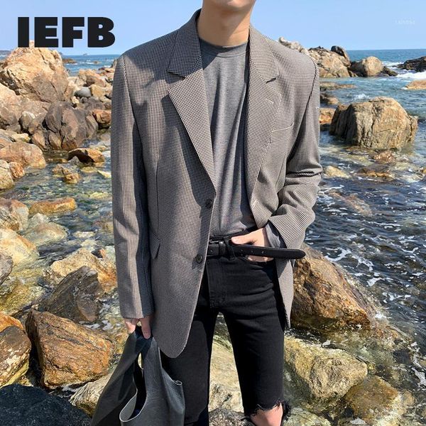 

iefb men's wear spring vintage plaid suit coat korean trendy loose single-breasted casual blazers for male 9y34441, White;black