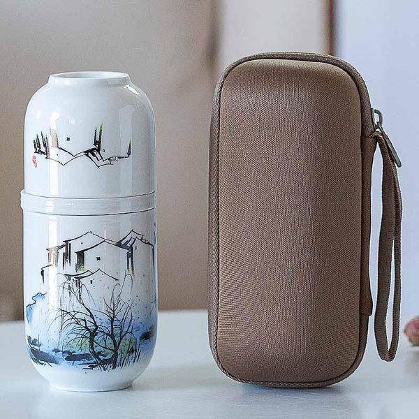 

portable one pot two cups simple teapot teacup ceramic travel small pot tea kung fu tea set wmtvit