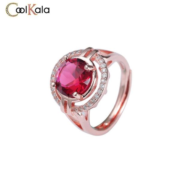 

wedding rings coolkala style fashion shape red tourmaline color treasure opening women luxury living ring, Slivery;golden