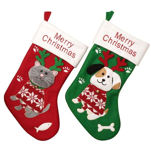 

christmas decorative socks cartoon dog cat stocking candy bag christmas decorations for home office
