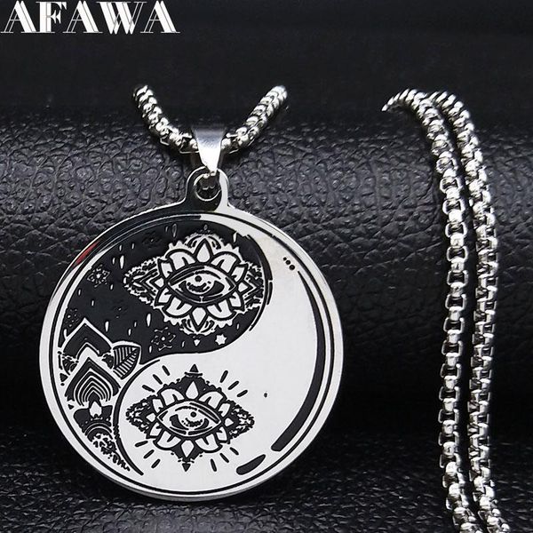 

pendant necklaces 2021 fashion lotus eyes tai chi gossip stainless steel necklace women silver color chain jewelry cadenas mujer n19451