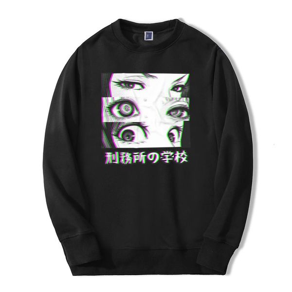 

japan anime prison school eyes sad men sweatshirt hoodies 2019 spring winter casual loose fit hip hop fashoin pullover, Black