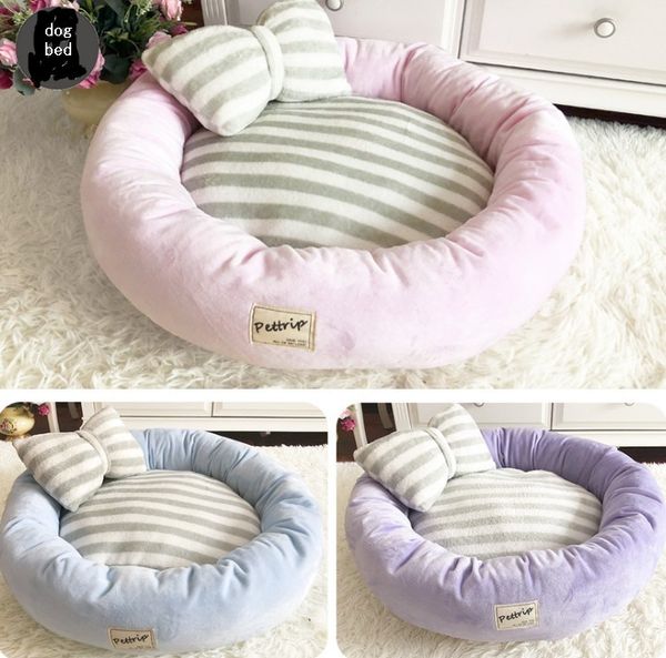 

cute bow kennels warm winter teddy plush four seasons pet nest kitten cat dog bed