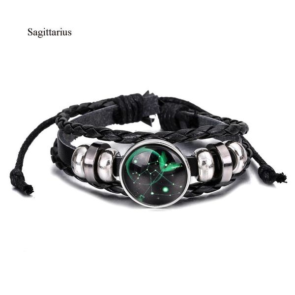 

fashion braided leather & bangles 12 new constellations bracelet men casual personality zodiac signs jewelry accessory g