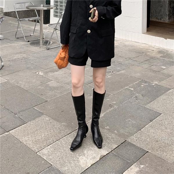 

boots 2021 winter mid-heel small square toe wine glass heel women's, Black