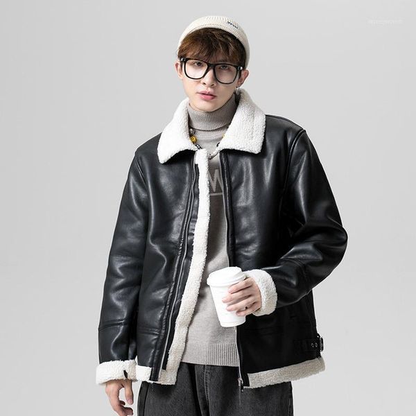 

men's down & parkas winter korean lapel simple black plus size loose casual all-match trend fashion men pu leather jacket 1